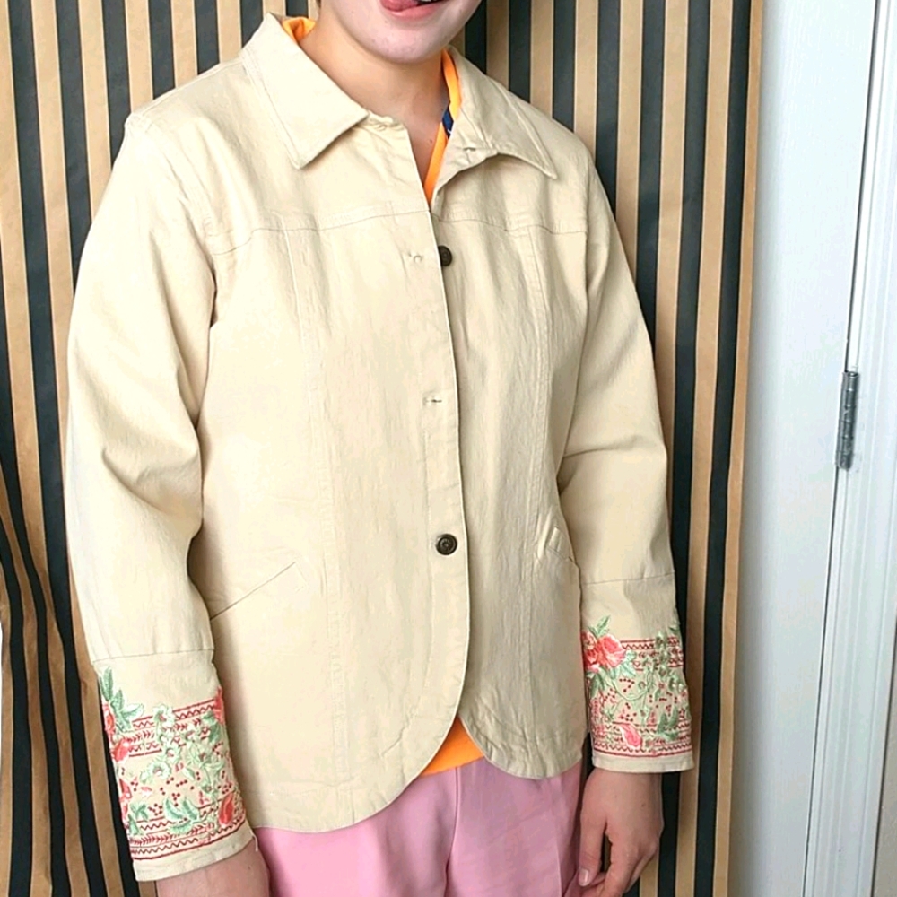 Denim & Co. Cotton spring embroidery Jackrt
